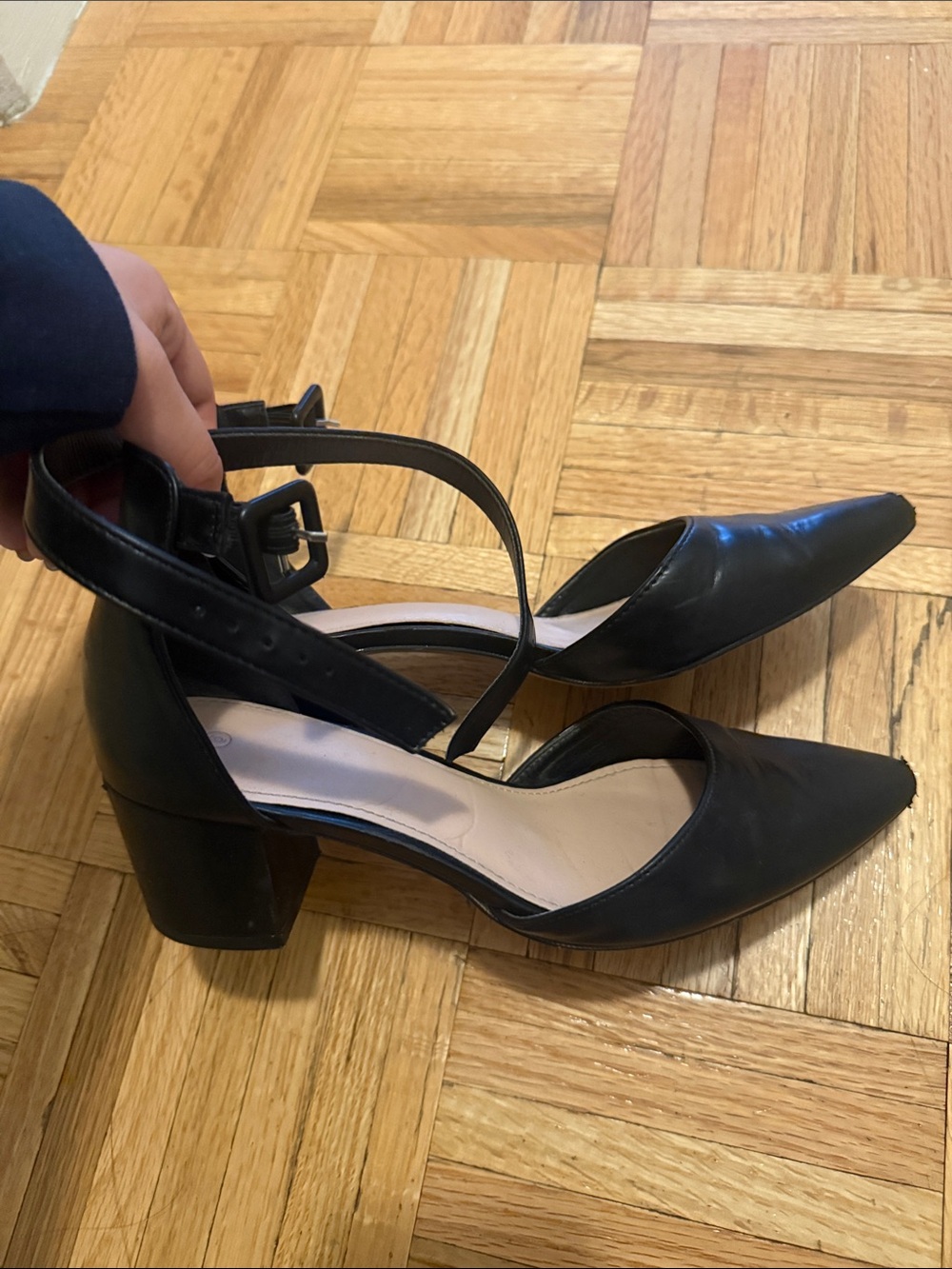 Classic Black Ankle-Strap Block Heel Pumps